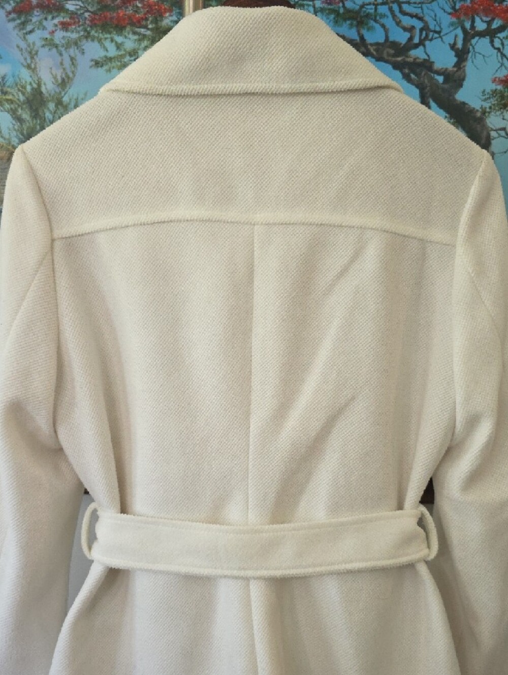 Tulle Cream Ruffle-Trim Belted Pea Coat - Picture 7 of 8